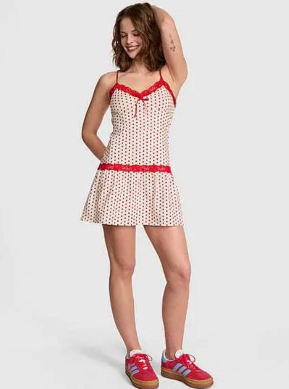 PINK by Frankies Bikinis Frida Mini Dress red and white polka dot print Medium